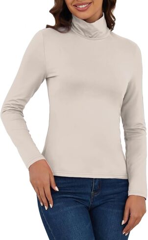 VENTELAN Women's Long Sleeve Turtleneck Shirts Fall Winter Lightweight Base Layer Solid Slim Fit Comfy Thermal Underwear Tops in Saudi Arabia
