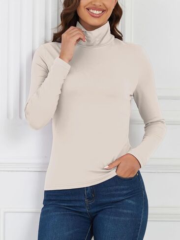 VENTELAN Women's Long Sleeve Turtleneck Shirts Fall Winter Lightweight Base Layer Solid Slim Fit Comfy Thermal Underwear Tops in Saudi Arabia
