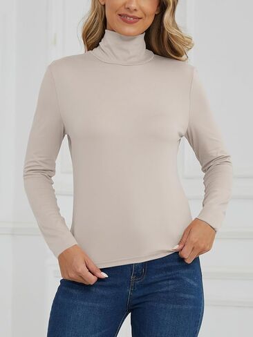 VENTELAN Women's Long Sleeve Turtleneck Shirts Fall Winter Lightweight Base Layer Solid Slim Fit Comfy Thermal Underwear Tops in Saudi Arabia