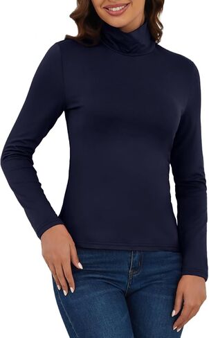VENTELAN Women's Long Sleeve Turtleneck Shirts Fall Winter Lightweight Base Layer Solid Slim Fit Comfy Thermal Underwear Tops in Saudi Arabia