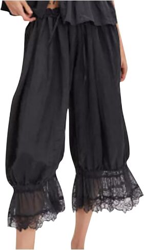 البنطلونات للنساء الدانتيل تقليم البنطلون السراويل مرونة بوهو Pantaloons مريح النوم بنطلون طويل وواسع السراويل واسعة الساق المحاصيل in Kuwait