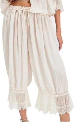 البنطلونات للنساء الدانتيل تقليم البنطلون السراويل مرونة بوهو Pantaloons مريح النوم بنطلون طويل وواسع السراويل واسعة الساق المحاصيل in Kuwait