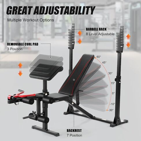 Aceshin Olympic Weight Bench, 900 LBS Adjustable Weight Bench and Squat Rack, Bench Press Set with Leg Extension, Preacher Curl Pad, Workout Bench for Home Gym in Saudi Arabia