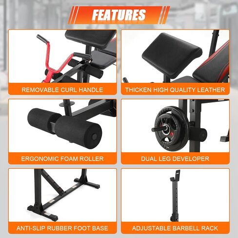 Aceshin Olympic Weight Bench, 900 LBS Adjustable Weight Bench and Squat Rack, Bench Press Set with Leg Extension, Preacher Curl Pad, Workout Bench for Home Gym in Saudi Arabia