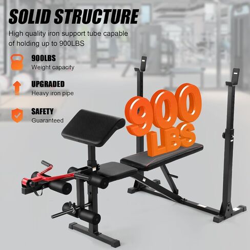 Aceshin Olympic Weight Bench, 900 LBS Adjustable Weight Bench and Squat Rack, Bench Press Set with Leg Extension, Preacher Curl Pad, Workout Bench for Home Gym in Saudi Arabia
