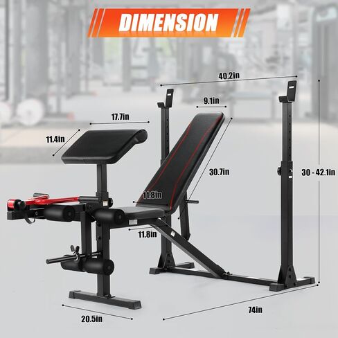 Aceshin Olympic Weight Bench, 900 LBS Adjustable Weight Bench and Squat Rack, Bench Press Set with Leg Extension, Preacher Curl Pad, Workout Bench for Home Gym in Saudi Arabia