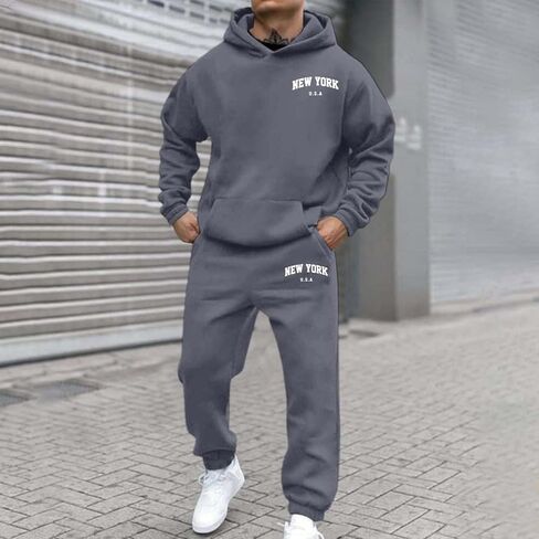 JiXiang Mens Track Suits 2 Piece Set Letter Print Hoodie and Sweatpants Sweatsuits Casual Jogging Gym Athletic Sweat Suits in Saudi Arabia