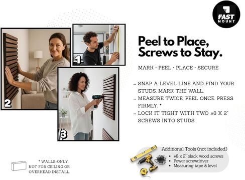 RT60X Peel & Stick Acoustic Wood Wall Panels, 4 Pack 24"x24"x1 - Self-Adhesive Sound Absorbing Slat Tiles for Studio, Home Office & Apartments, Renter-Friendly Easy Installation in Saudi Arabia