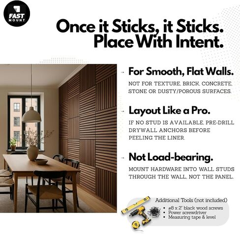 RT60X Peel & Stick Acoustic Wood Wall Panels, 4 Pack 24"x24"x1 - Self-Adhesive Sound Absorbing Slat Tiles for Studio, Home Office & Apartments, Renter-Friendly Easy Installation in Saudi Arabia