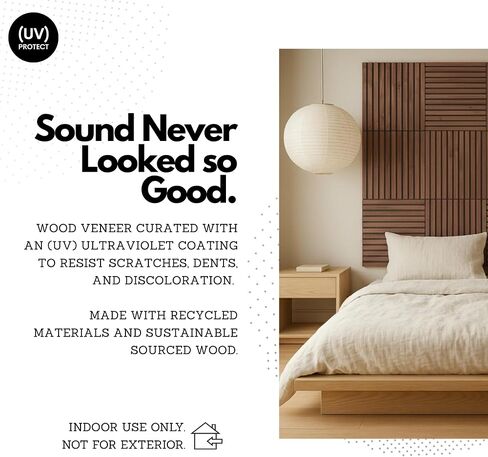 RT60X Peel & Stick Acoustic Wood Wall Panels, 4 Pack 24"x24"x1 - Self-Adhesive Sound Absorbing Slat Tiles for Studio, Home Office & Apartments, Renter-Friendly Easy Installation in Saudi Arabia