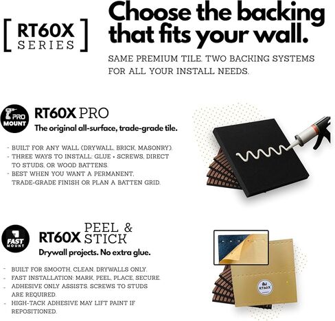 RT60X Peel & Stick Acoustic Wood Wall Panels, 4 Pack 24"x24"x1 - Self-Adhesive Sound Absorbing Slat Tiles for Studio, Home Office & Apartments, Renter-Friendly Easy Installation in Saudi Arabia