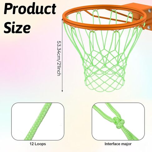 شبكة كرة السلة الليلية، شبكة كرة السلة الخارجية، شبكة كرات السلة المضيئة، 12 حلقة، شبكة نايلون رياضية محمولة لجميع الأحوال الجوية ومضادة للسوط in Kuwait
