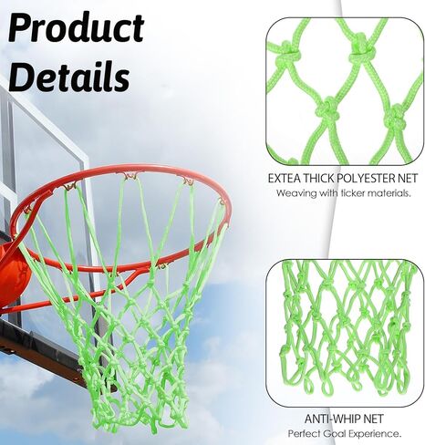 شبكة كرة السلة الليلية، شبكة كرة السلة الخارجية، شبكة كرات السلة المضيئة، 12 حلقة، شبكة نايلون رياضية محمولة لجميع الأحوال الجوية ومضادة للسوط in Kuwait