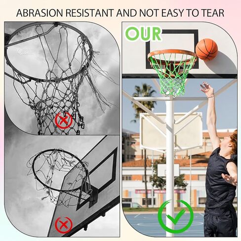 شبكة كرة السلة الليلية، شبكة كرة السلة الخارجية، شبكة كرات السلة المضيئة، 12 حلقة، شبكة نايلون رياضية محمولة لجميع الأحوال الجوية ومضادة للسوط in Kuwait