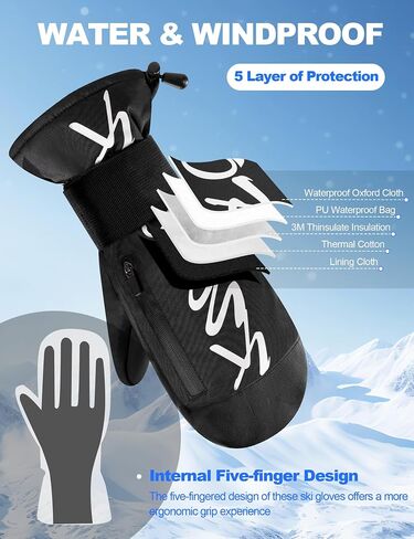 KUTOOK Winter Ski Mittens Men & Women Touchscreen Snow Mitts 3M Thinsulate Cold Weather Waterproof Gloves for Snowboarding Skiing Mountaineering in Saudi Arabia