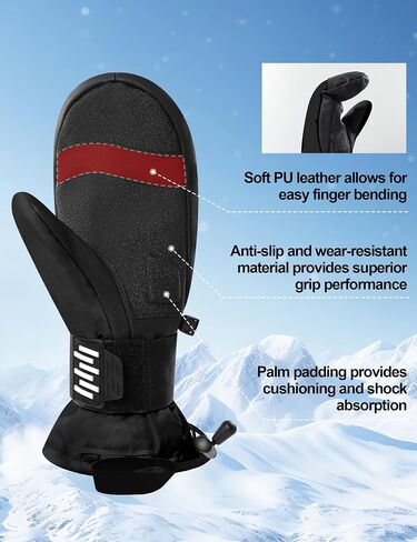KUTOOK Winter Ski Mittens Men & Women Touchscreen Snow Mitts 3M Thinsulate Cold Weather Waterproof Gloves for Snowboarding Skiing Mountaineering in Saudi Arabia