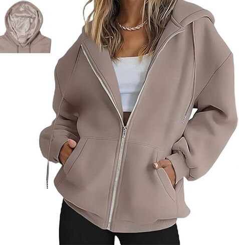 Bocianelli Womens Zip Up Hoodies Satin lined Hoodies Oversized Sweatshirts Fall Sweaters Casual Y2K Jackets Clothes in Saudi Arabia
