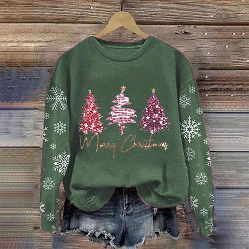 Christmas Sweatshirts for Women Xmas Merry Sweater Graphic Pullover Tops Cute Long Sleeve Crewneck Holiday Shirts in Kuwait