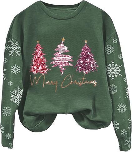 Christmas Sweatshirts for Women Xmas Merry Sweater Graphic Pullover Tops Cute Long Sleeve Crewneck Holiday Shirts in Kuwait