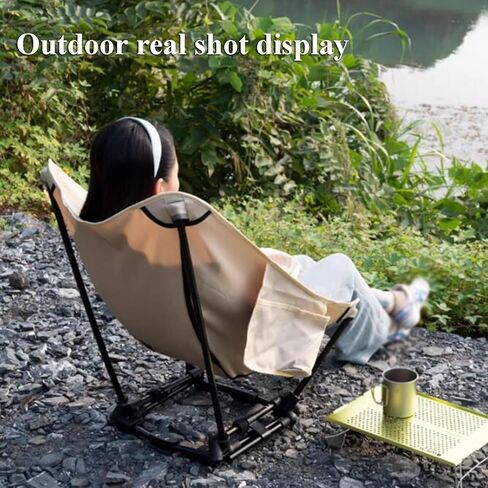 Portable Camping Chair Lightweight Moon Chair Camping Chairs for Adults Compact Foldable with Extra Wide Seats & Carry Bag Essentials Mens Fishing Gifts(Off-White,1 Pack) in Saudi Arabia