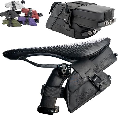 Lumiere & Co. Fidlock Magnetic Clip Attachment Bike Saddle Bag – 7″ × 3″ × 3″ | Double Compartment, Adjustable | Magnetic Black V Buckle Attachment System | Mach X (Black) in Saudi Arabia