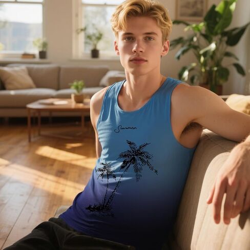 Men's Loose Sleeveless Running Tank Tops Graphic Palm Tree Vacation Muscle Vest for Summer and Beach in Saudi Arabia