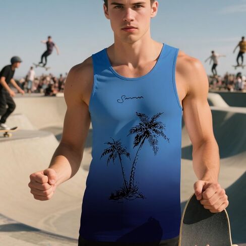 Men's Loose Sleeveless Running Tank Tops Graphic Palm Tree Vacation Muscle Vest for Summer and Beach in Saudi Arabia