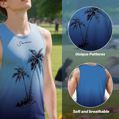 Men's Loose Sleeveless Running Tank Tops Graphic Palm Tree Vacation Muscle Vest for Summer and Beach in Saudi Arabia