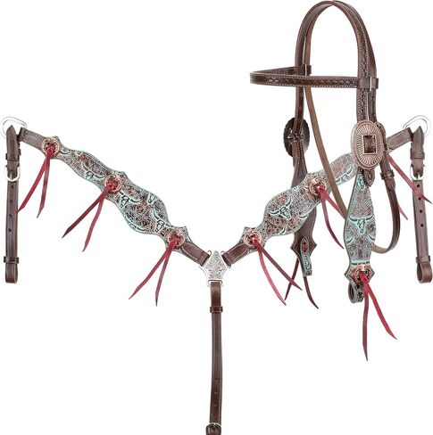 Showman Weathered Steer Browband Headstall & Breast Collar Set in Saudi Arabia