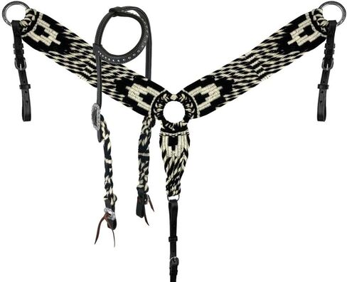 Showman Black & White Mohair Single Ear Headstall & Breast Collar Set in Saudi Arabia