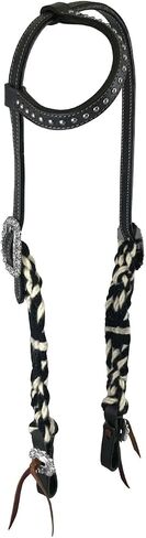 Showman Black & White Mohair Single Ear Headstall & Breast Collar Set in Saudi Arabia