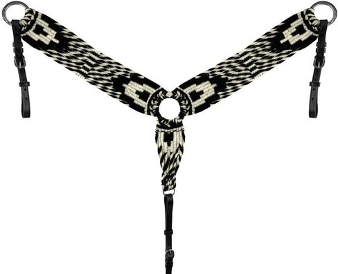 Showman Black & White Mohair Single Ear Headstall & Breast Collar Set in Saudi Arabia