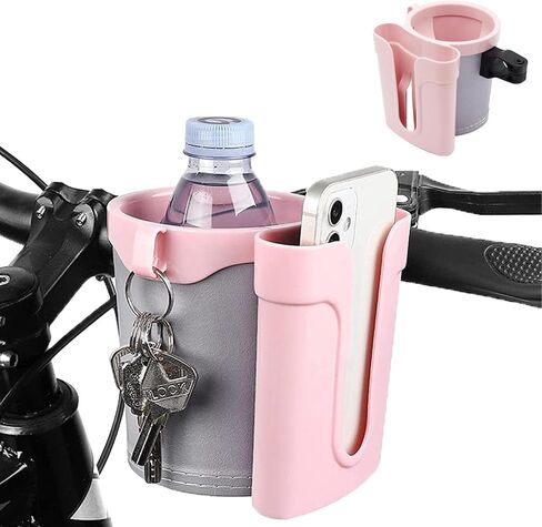 Bike Cup Holder & Phone Mount – 3-in-1 Waterproof Handlebar Drink Holder with Cell Phone Keys for Scooter, Bicycle – Fits Water Bottles, Cell Phones, Keys(Color:Pink and Grey) in Kuwait