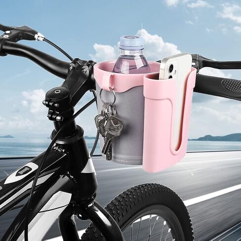Bike Cup Holder & Phone Mount – 3-in-1 Waterproof Handlebar Drink Holder with Cell Phone Keys for Scooter, Bicycle – Fits Water Bottles, Cell Phones, Keys(Color:Pink and Grey) in Kuwait