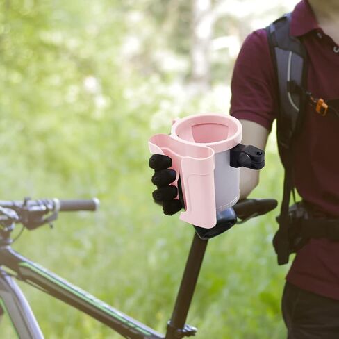 Bike Cup Holder & Phone Mount – 3-in-1 Waterproof Handlebar Drink Holder with Cell Phone Keys for Scooter, Bicycle – Fits Water Bottles, Cell Phones, Keys(Color:Pink and Grey) in Kuwait