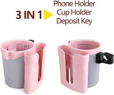 Bike Cup Holder & Phone Mount – 3-in-1 Waterproof Handlebar Drink Holder with Cell Phone Keys for Scooter, Bicycle – Fits Water Bottles, Cell Phones, Keys(Color:Pink and Grey) in Kuwait