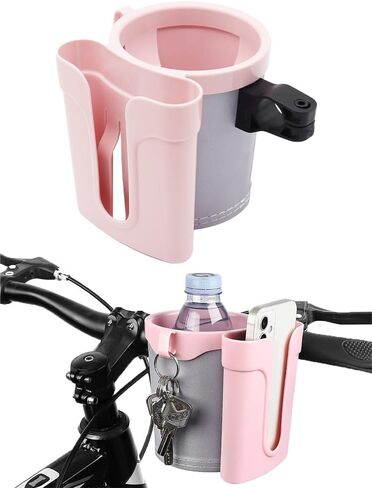 Bike Cup Holder & Phone Mount – 3-in-1 Waterproof Handlebar Drink Holder with Cell Phone Keys for Scooter, Bicycle – Fits Water Bottles, Cell Phones, Keys(Color:Pink and Grey) in Kuwait