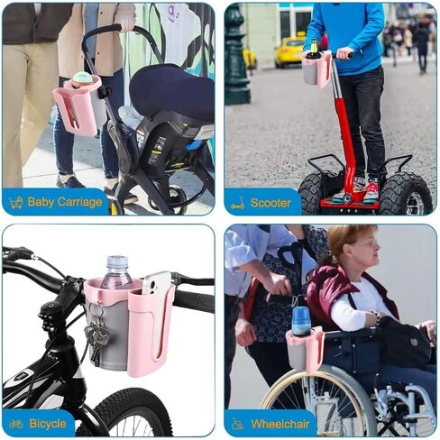 Bike Cup Holder & Phone Mount – 3-in-1 Waterproof Handlebar Drink Holder with Cell Phone Keys for Scooter, Bicycle – Fits Water Bottles, Cell Phones, Keys(Color:Pink and Grey) in Kuwait
