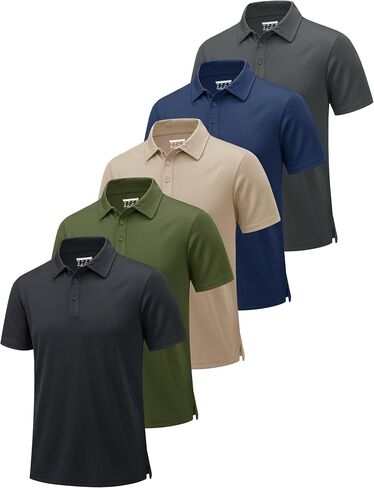 MAGCOMSEN 5 Pack قمصان بولو رجالي قصيرة الأكمام جافة تناسب الرطوبة فتل جولف Polos أداء قمصان عادية بياقة in Saudi Arabia