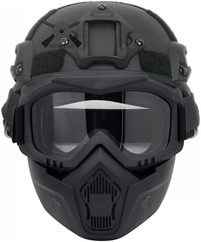 خوذة Airsoft وقناع وجه كامل، نظارات Airsoft قابلة للفصل، خوذة سريعة من Paintball PJ مع حامل NVG أمامي وسكة جانبية in Kuwait