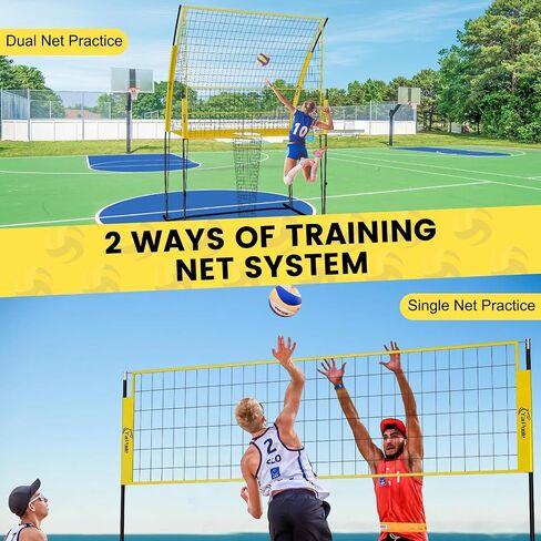 2-in-1 Volleyball Training Net Equipment - Adjustable Height Volleyball Practice Hitting Net System for Serving Spiking with Ball Return, Portable Easy Setup for Indoor Outdoor Backyard Beach Grass in Saudi Arabia