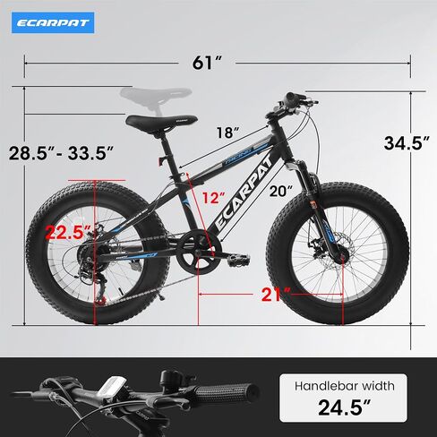 20x4 Inch Fat Tire Mountain Bike,Dual Disc Brakes Suspension Fork, 7-Speed Boys Girls Mountain Bikes, All Terrain Kids Mountain Bikes for Boys and Girls 8-15 Years Old in Saudi Arabia