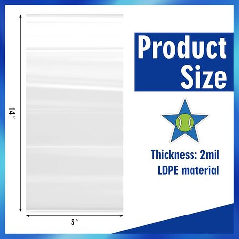 Skylety 100 Pack Polythene Plastic Tennis Racquet Bags Bulk Disposable Tennis Clear Rackets Storage Cover Bag 14" x 33" for Standard Rackets Sport Team Coach Club Supply Equipment Protection in Saudi Arabia