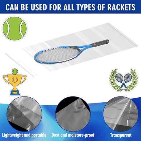 Skylety 100 Pack Polythene Plastic Tennis Racquet Bags Bulk Disposable Tennis Clear Rackets Storage Cover Bag 14" x 33" for Standard Rackets Sport Team Coach Club Supply Equipment Protection in Saudi Arabia