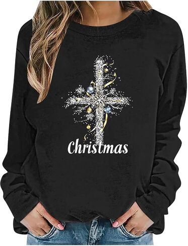 Christmas Sweatshirt for Women Christian Jesus Faith Shirt Long Sleeve Crewneck Pullover Tops Funny Xmas Outfits in Saudi Arabia