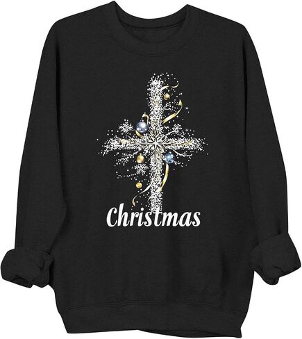 Christmas Sweatshirt for Women Christian Jesus Faith Shirt Long Sleeve Crewneck Pullover Tops Funny Xmas Outfits in Saudi Arabia