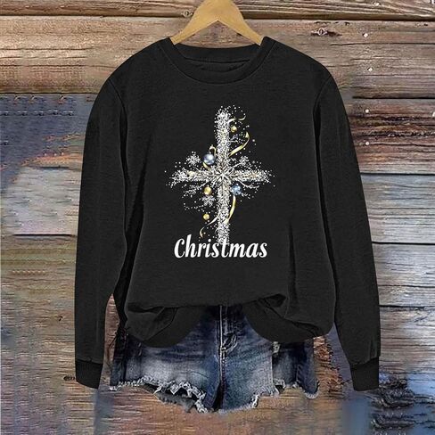 Christmas Sweatshirt for Women Christian Jesus Faith Shirt Long Sleeve Crewneck Pullover Tops Funny Xmas Outfits in Saudi Arabia