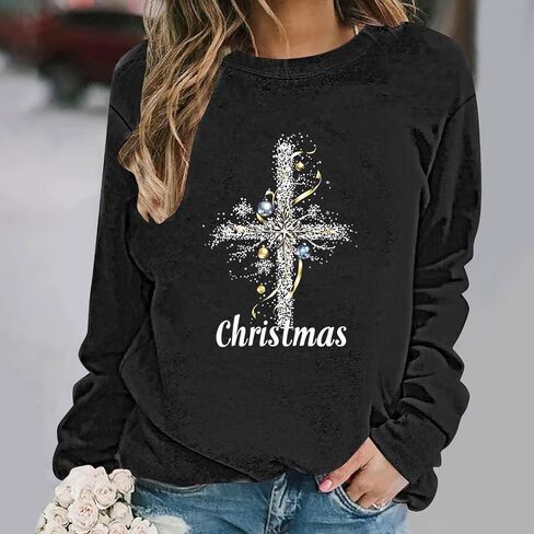 Christmas Sweatshirt for Women Christian Jesus Faith Shirt Long Sleeve Crewneck Pullover Tops Funny Xmas Outfits in Saudi Arabia