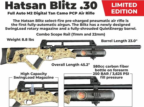 Hatsan Blitz بندقية هوائية PCP أوتوماتيكية بالكامل مع أهداف ورقية قابلة للارتداء 100x وحزمة كريات الرصاص in Saudi Arabia
