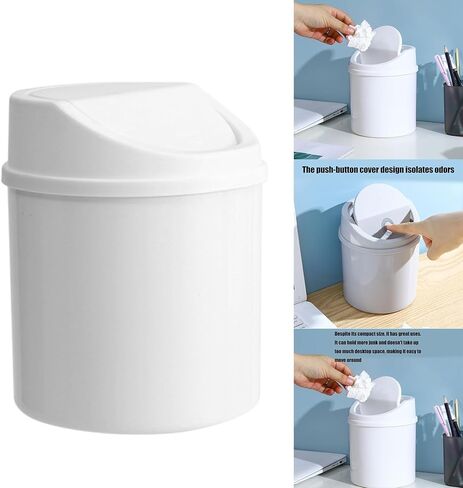 Desktop Waste Bin with Swing Lid Small Trash Can Dustbin Garbage Container for Bedroom Living Room Home Office Home Desk Trash Can in Kuwait